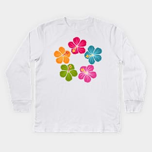 Hibiscus Hawaiian Flowers Wreath Kids Long Sleeve T-Shirt